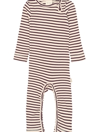 Petit Piao heldragt i Dark Grape og off-white striber set forfra